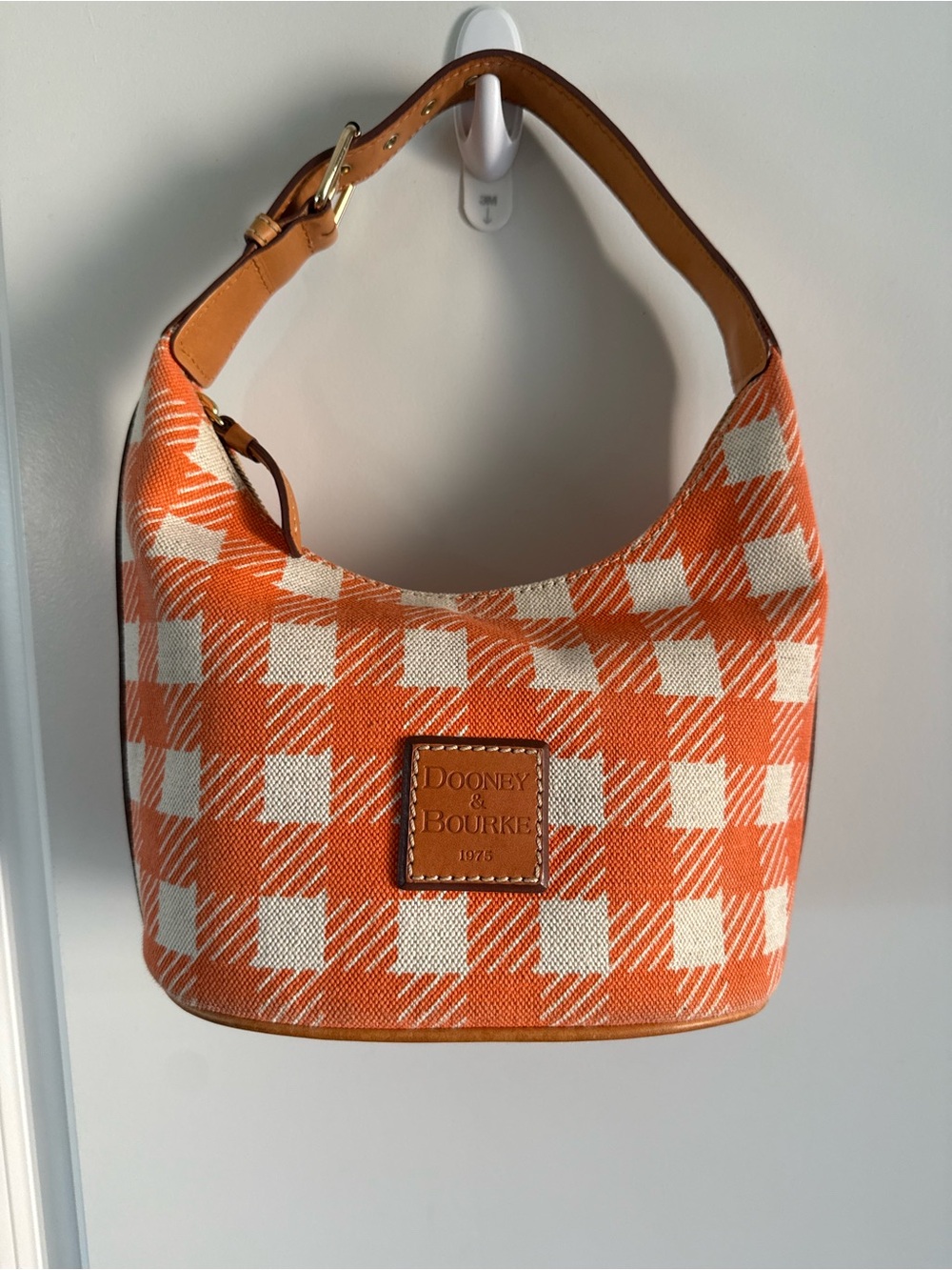 🍊Vintage Dooney & Bourke Orange Plaid Gingham Bucket Bag